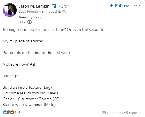 Jjason Mlemkin LinkedIn post