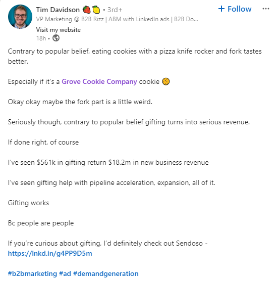 Tim Davidson LinkedIn post